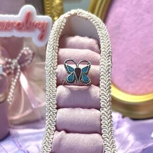 sterling silver turquoise and crushed red coral ring size 5 butterfly